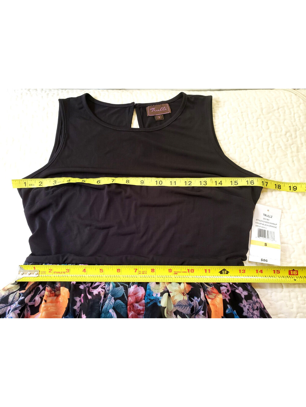 Trulli  Sz S  Black Floral Chiffon Stretch Sleeveless Maxi summer party dress - Picture 5 of 6
